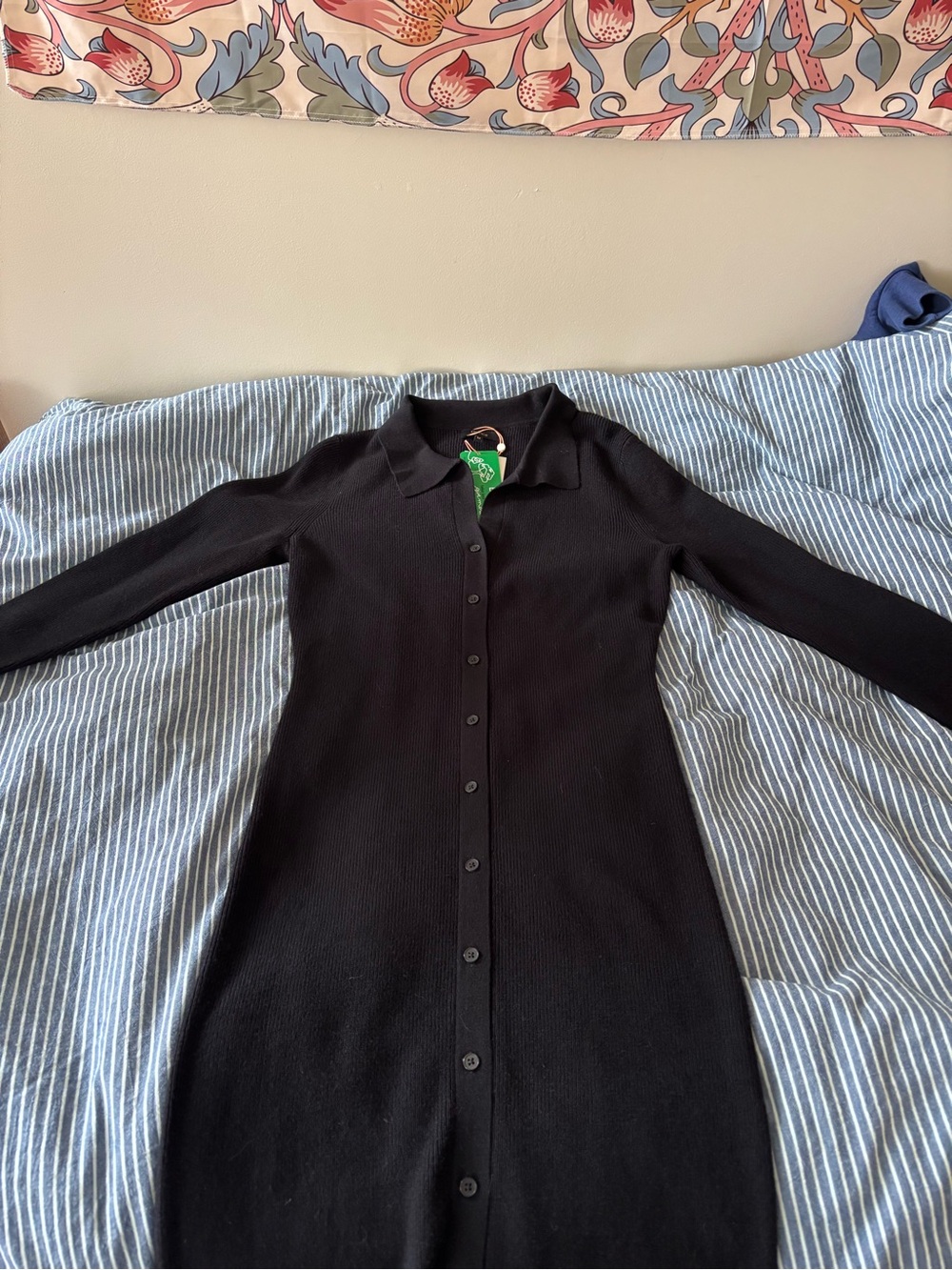 Quince Black Button-Front Collared Knit Cardigan Dress